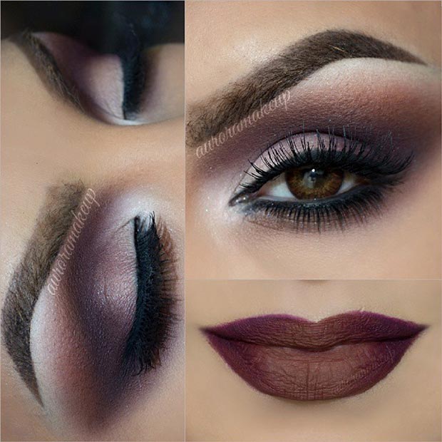 smeđ Eye Makeup with Brown Lips Look