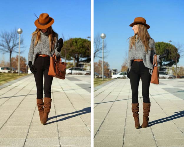 אפור, Brown and Black Winter Outfit