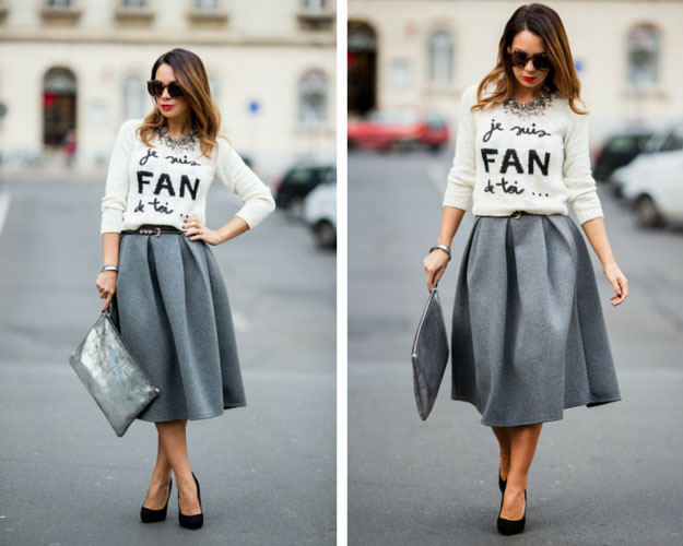 אפור Midi Skirt and Sweater Outfit