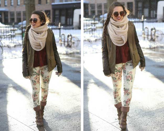 Floral Pants Outfit in Winter