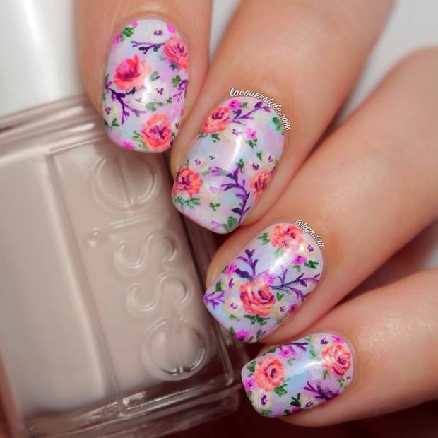 Lila Floral Nail Design for Spring