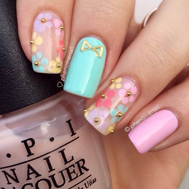 पस्टेल Flower Nail Design for Long Nails