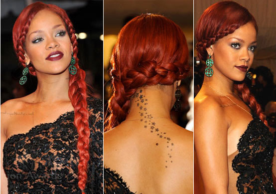 ריהאנה Red French Braid Hairstyle