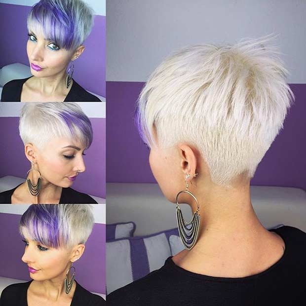Blondă Pixie Cut with Purple Bangs
