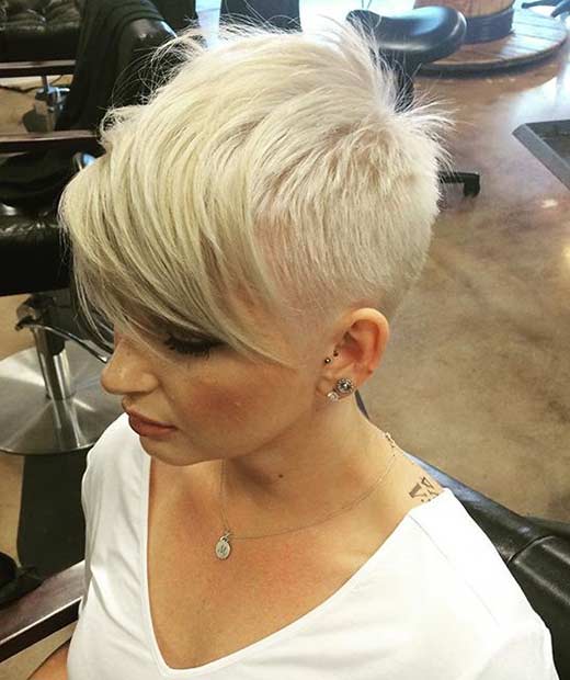 Shaved Blonde Pixie Cut with Long Bangs