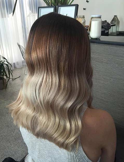 Beige Blonde Ombre on Medium Length Hair