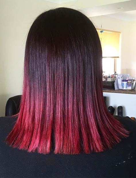 Röd Ombre Medium Length Hair