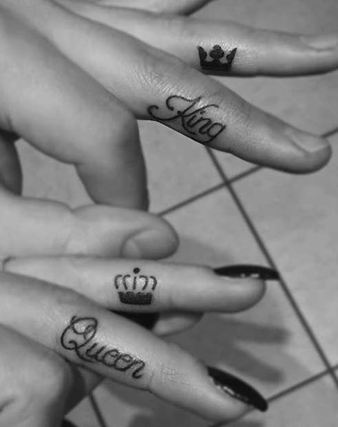 rege and Queen Finger Tattoos for Couples