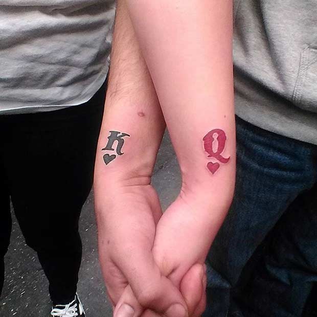Kung and Queen of Hearts Hand Tattoos