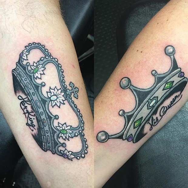 Kung and Queen Crown Tattoos for Couples