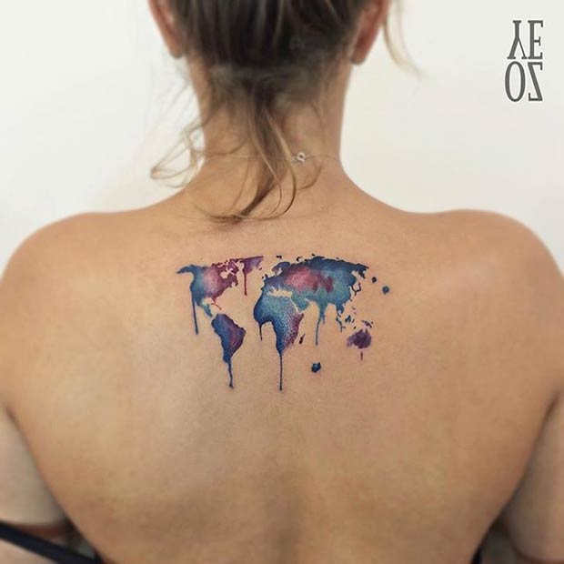 Värld Map Watercolor Tattoo 