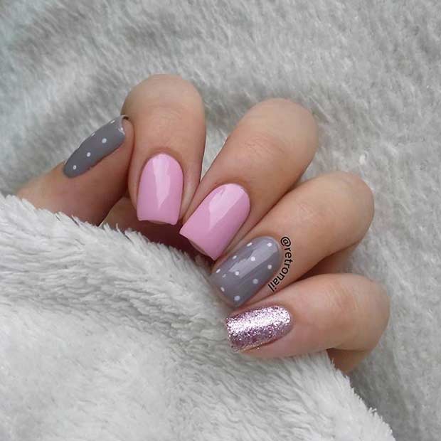 Söt Pink and Gray Nail Design