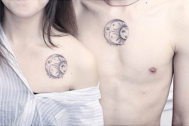 युगल Matching Sun and Moon Tattoos