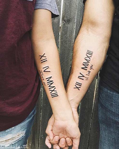 Roma Numerals Couples Matching Tattoos