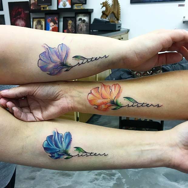 potrivire Flower Tattoos for Three Sisters