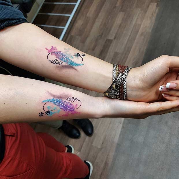 Ujemanje Watercolor Tattoos for Sisters
