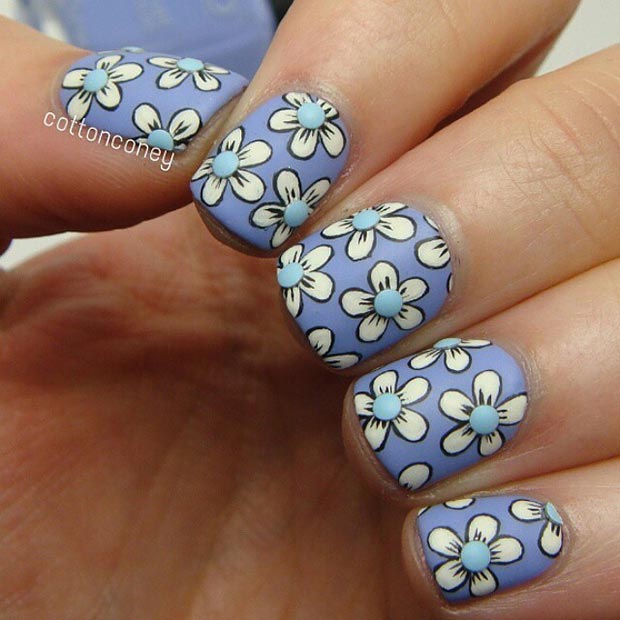 मैट Flower Nail Design for Short Nails