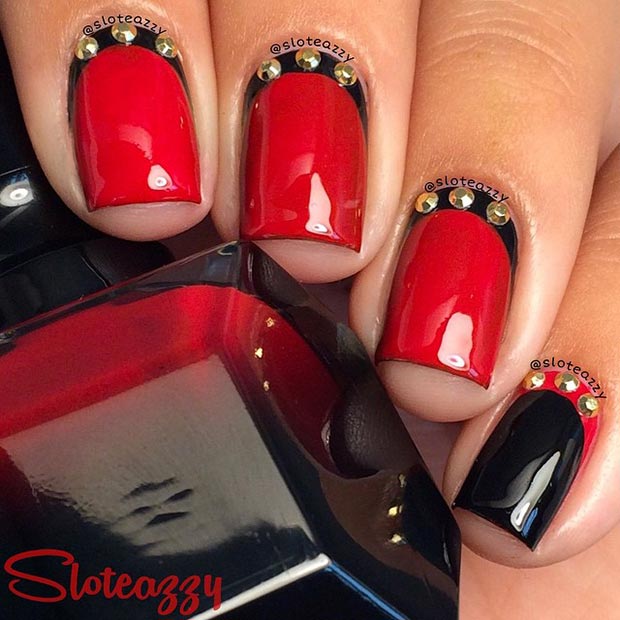 काली and Red Nail Design for Short Nails
