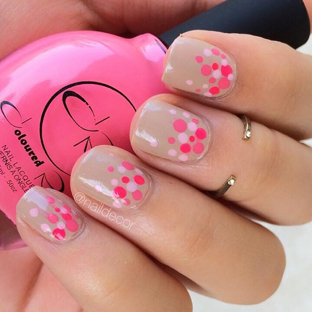 Naken Nail Design with Pink Dots