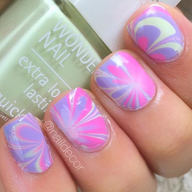 Roza and Purple Marble Nail Design