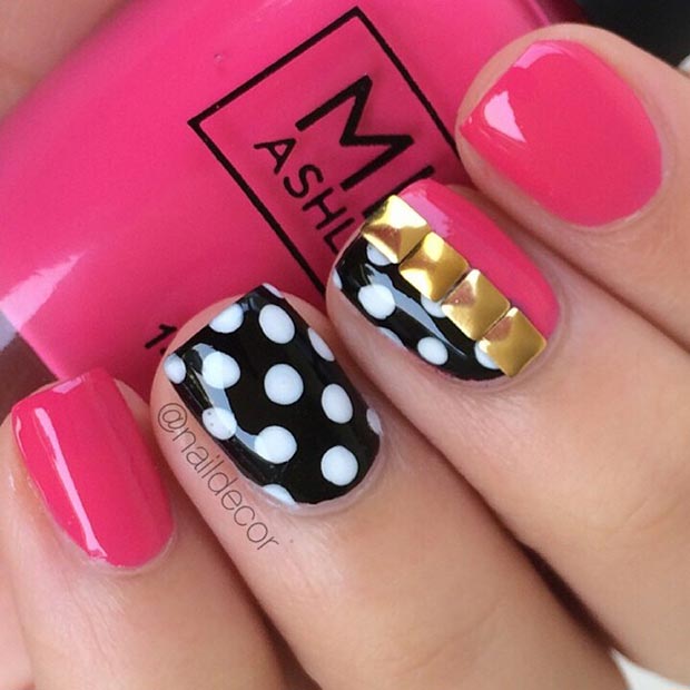 Пинк and Black Nail Design for Short Nails