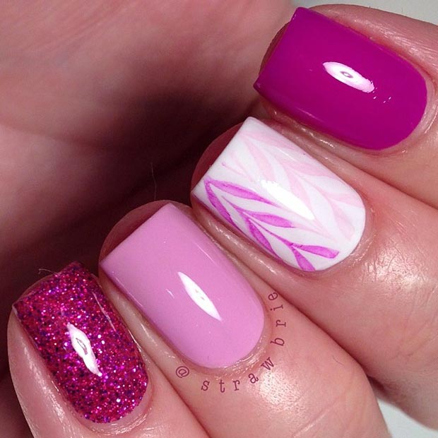 Preprosto Pink and White Nail Design for Short Nails