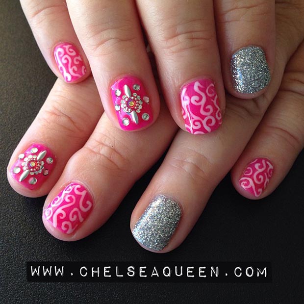 Lepo Pink and Silver Nail Design