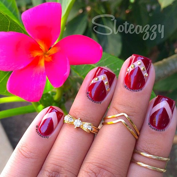 mrak Red with Gold Details Nail Design