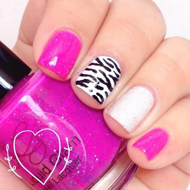 गरम Pink and Zebra Nail Design