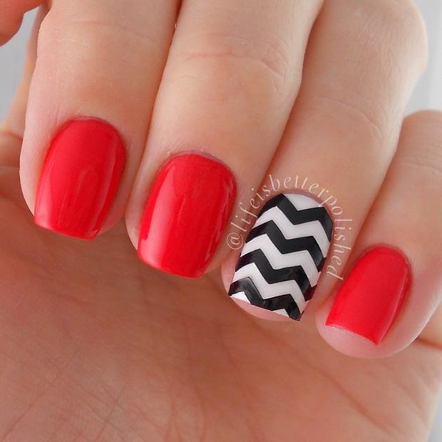 Лако Black and Red Nail Design for Short Nails