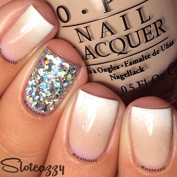 Sparkly Ombre Nude Nails
