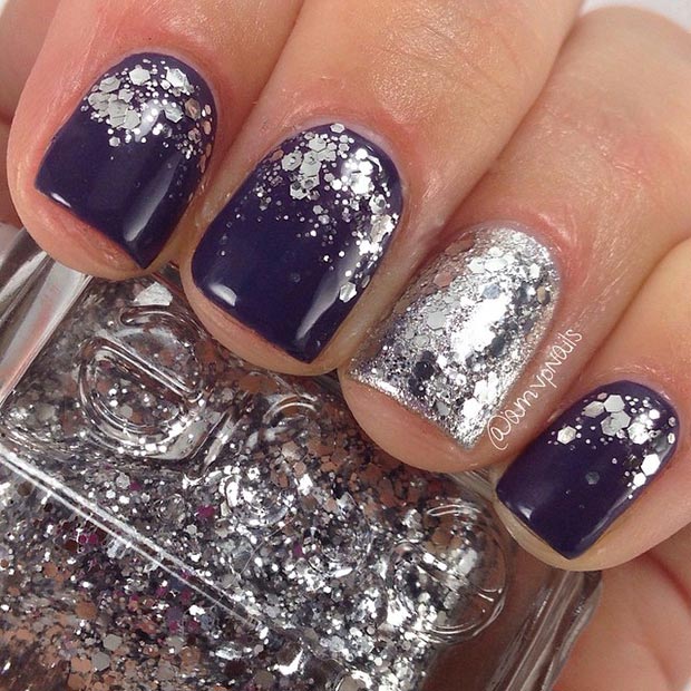 Дарк Nail Design with Silver Glitter