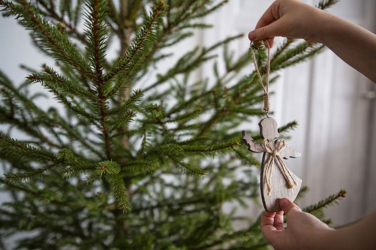 Otrok decorating a Christmas tree