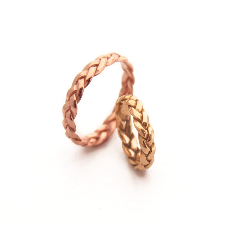 Rose gold jewelry: braided rose gold stacking bands