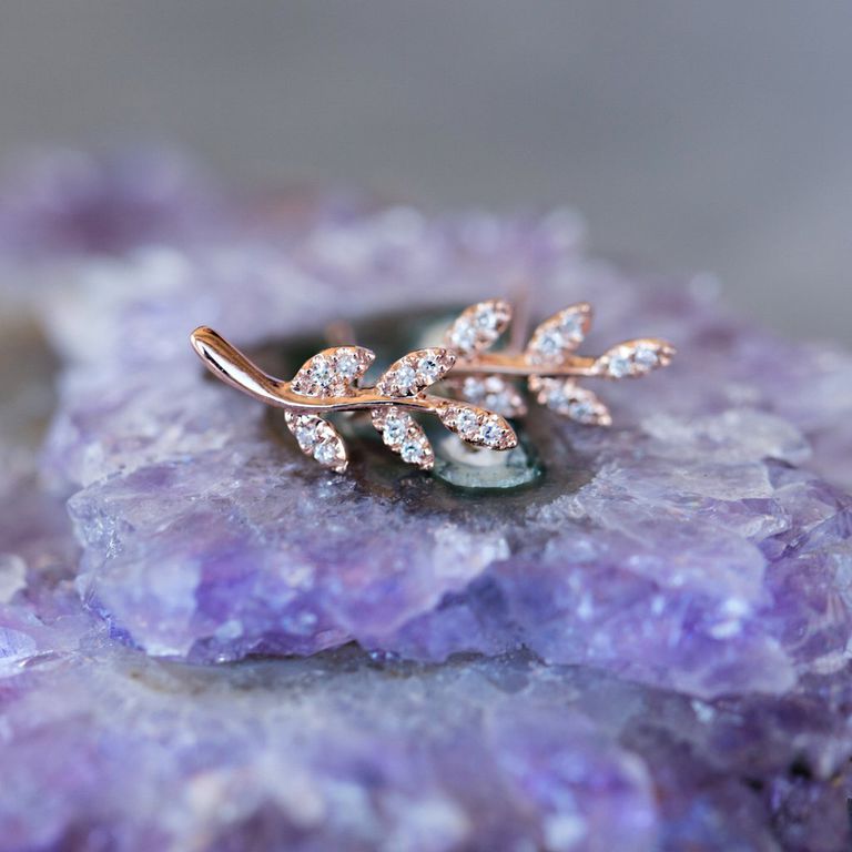 Rose Gold Jewelry: Diamond leaf stud earrings