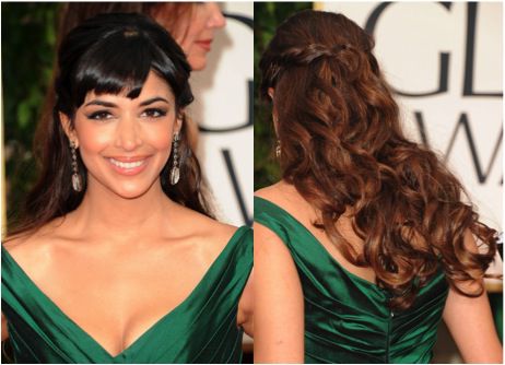 Hannah Simone in a pinned-back hairstyle