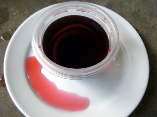 Ez dark, thin blood recipe is great for spattering on clothing.