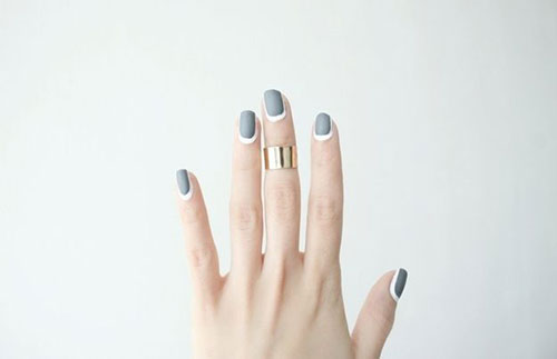 Gri and White Matte Nails