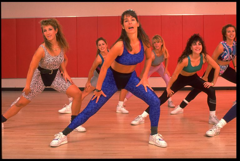 Aerobics class in a lunge 1980s