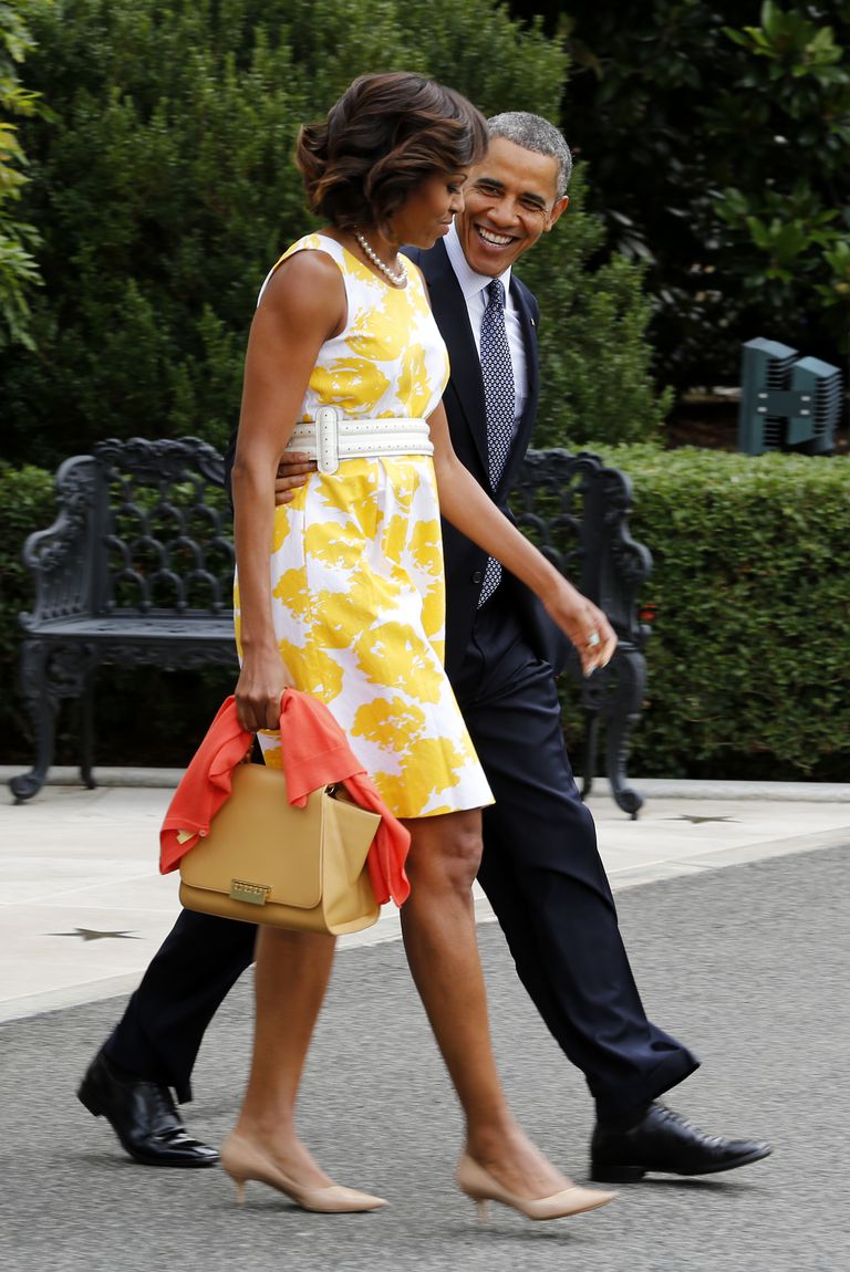 मिशेल Obama wears a dress from Talbots.