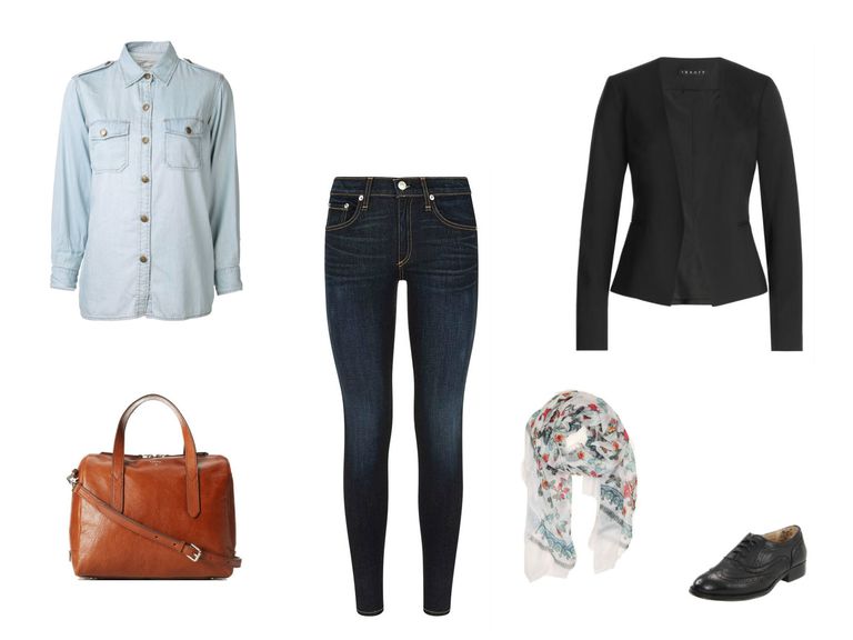 Jeans outfit with denim shirt and blazer
