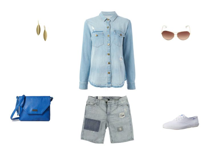 Denim shirt and jean shorts outfit