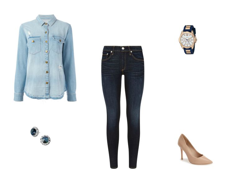 Jeans outfit with a denim shirt