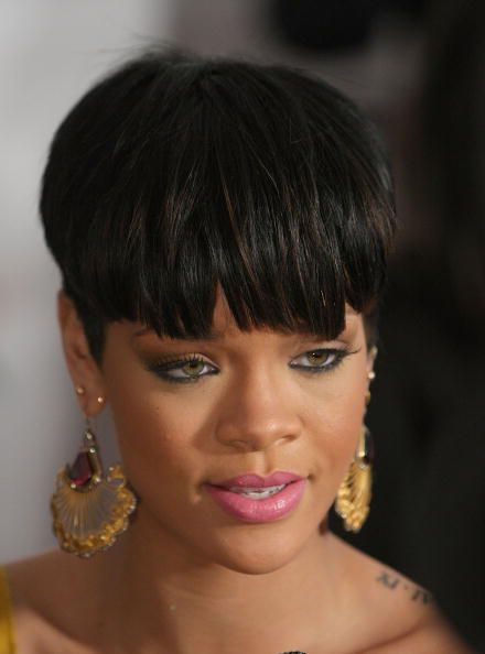 Rihanna with blunt bangs