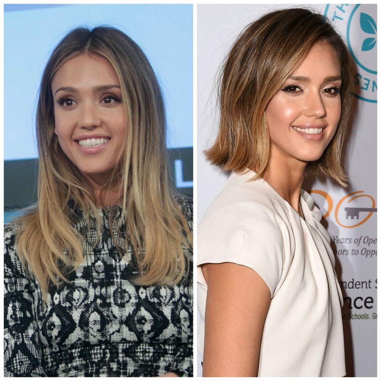 jessica Alba with two haircuts