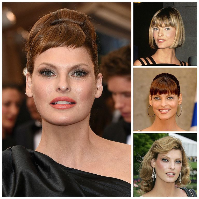 ลินดา Evangelista hairstyles from 1990 to 2015