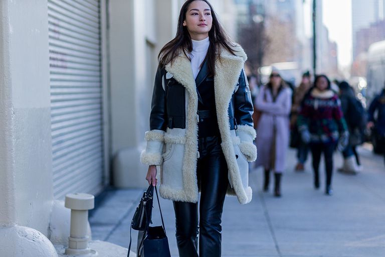 Ulica style in shearling coat