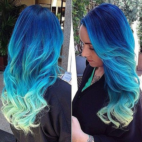 פאנקי Ombre Blue Long Hairstyle