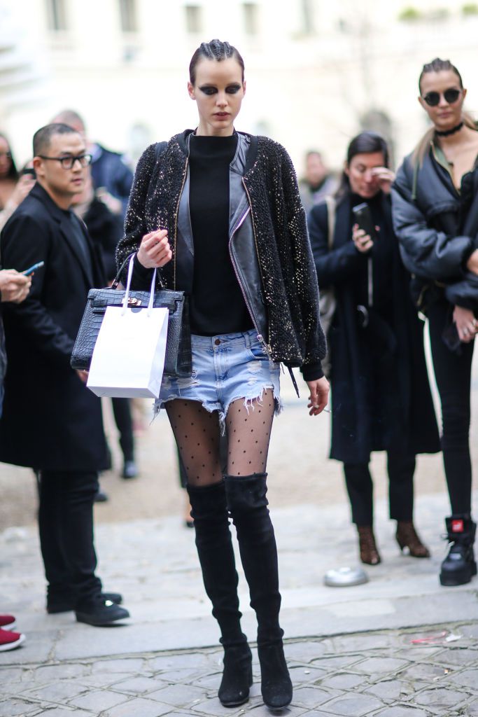 Polka dot tights and shorts in Paris