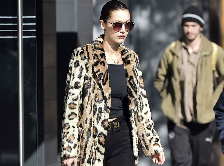 Bella Hadid leopard print coat
